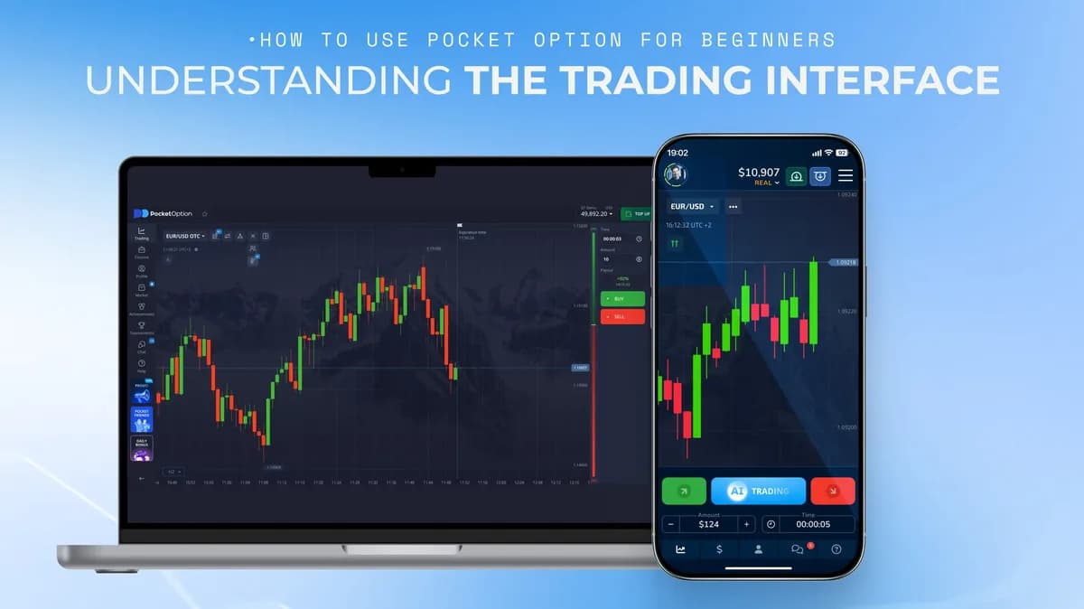 Pocket Option trading interface on laptop and phone