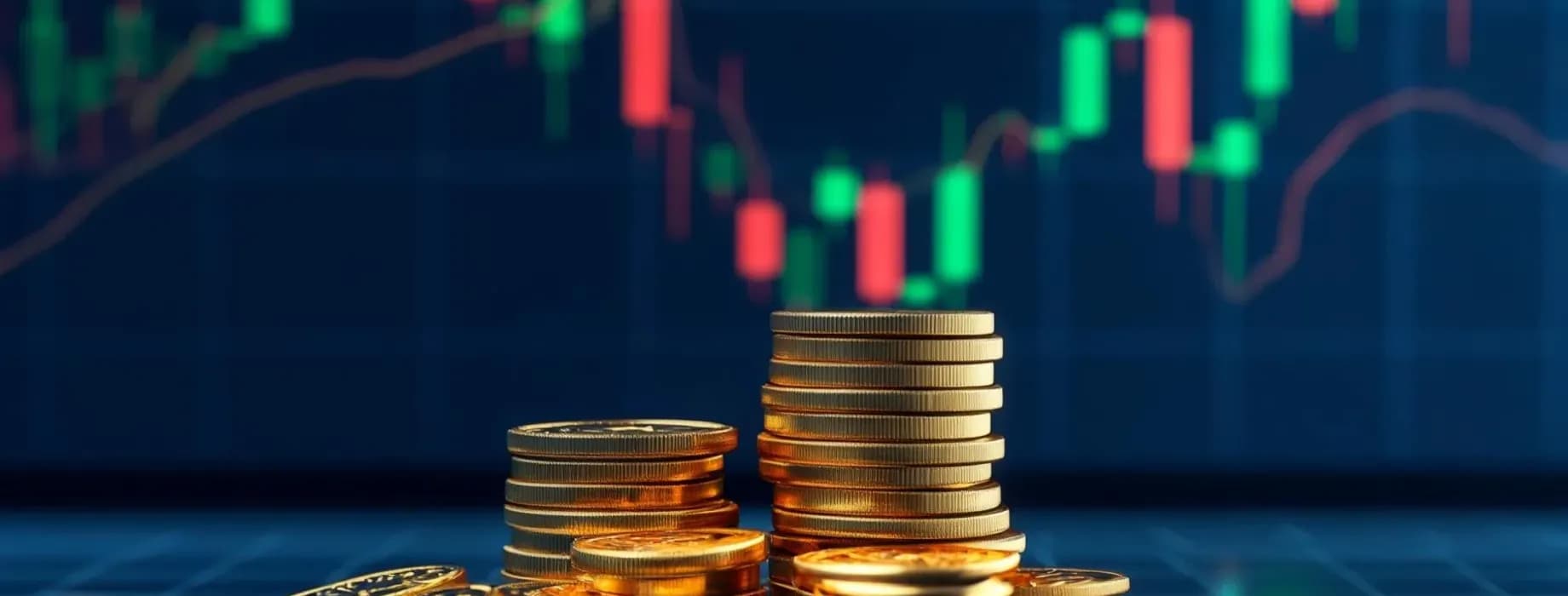 Gold coins in front of a trading chart — withdrawing profit from Pocket Option