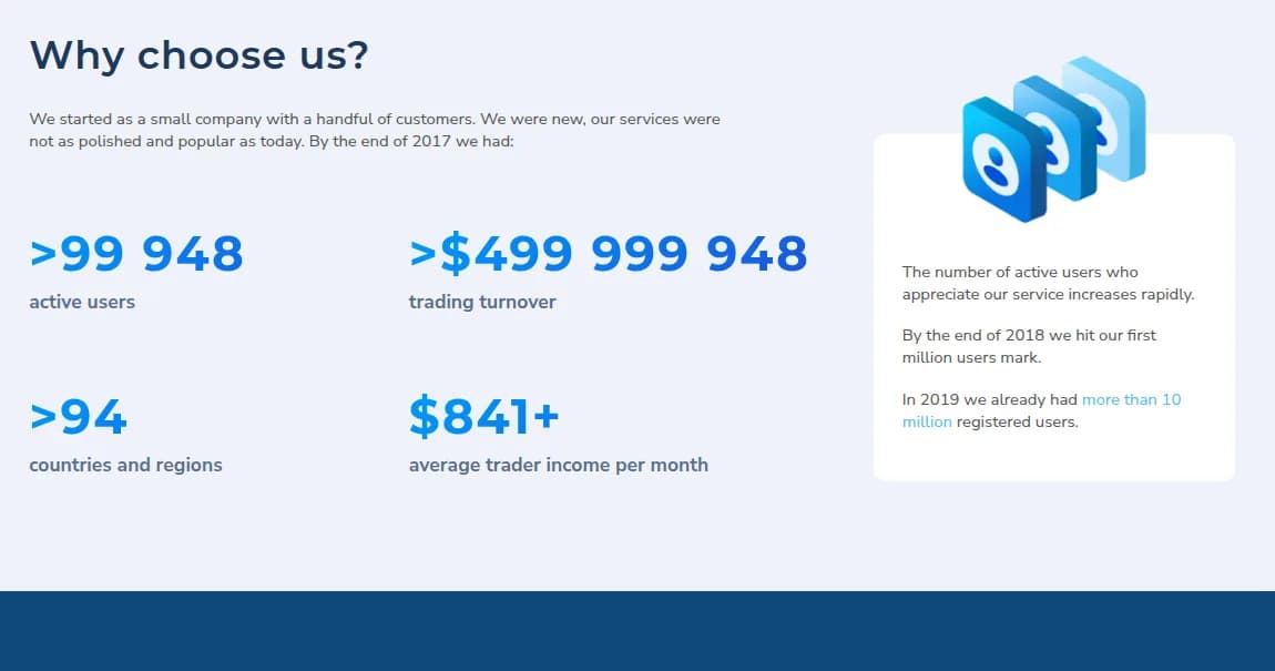 Pocket Option company figures: 99,000+ active users, 94+ countries and regions