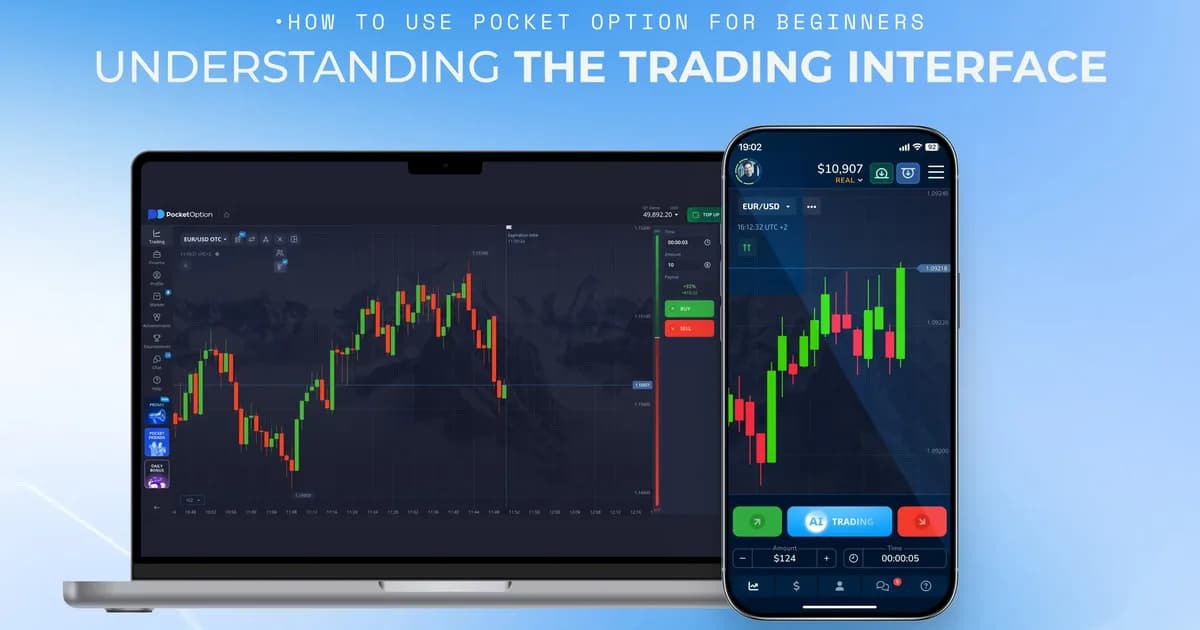 Antarmuka trading Pocket Option di laptop dan smartphone — perbandingan dengan Quotex